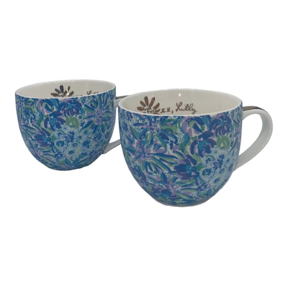 Lily Pulitzer Coffee Mug High Maintenance Hidden Kitty Design Blue Floral